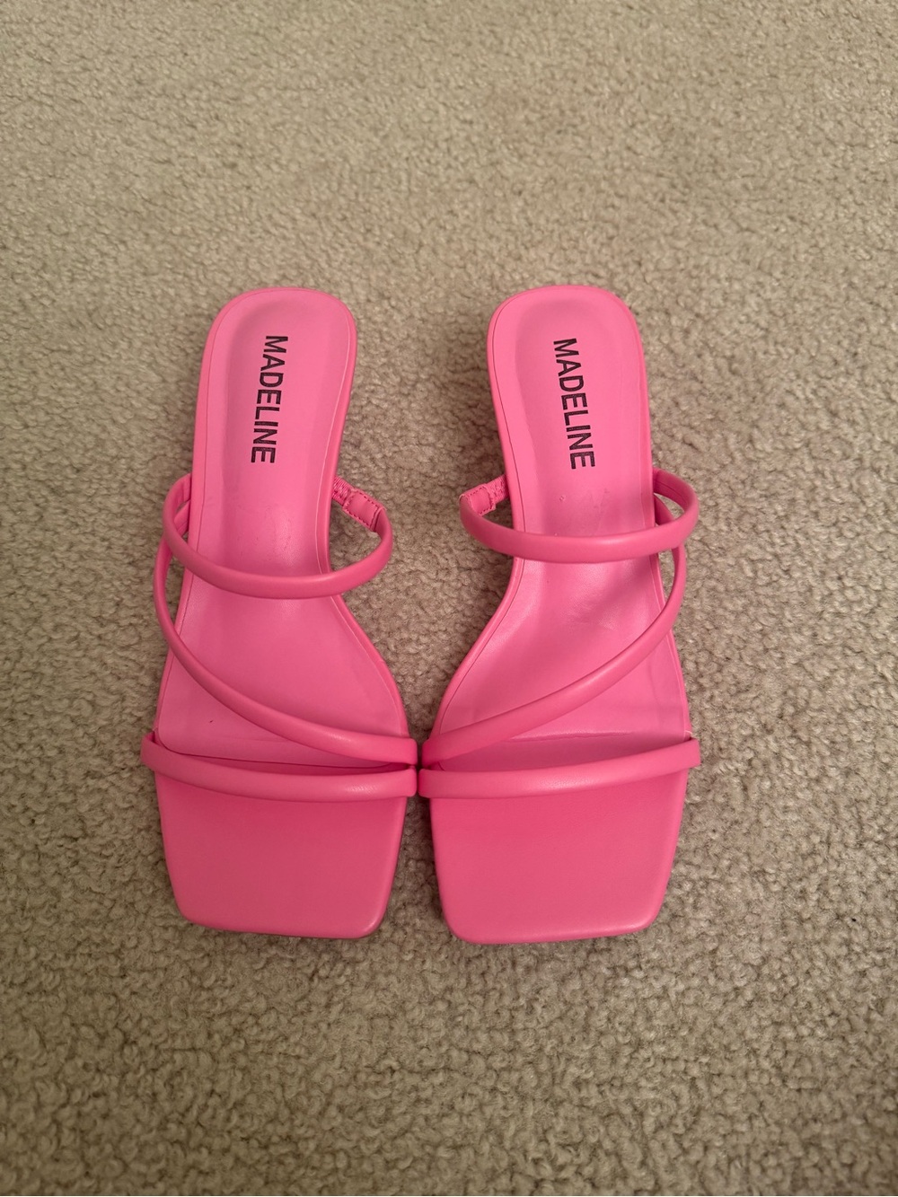Madeline Hot Pink Strappy Square-Toe Slide Mules